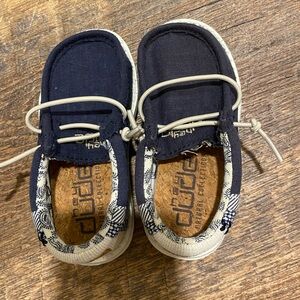 Hey Dude Kids Navy Blue and Cream Slip-On Sneakers